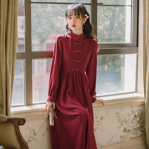 

casual dresses preppy style sweet cute kawaii dress long sleeve lace literary retro solid color party women, Black;gray