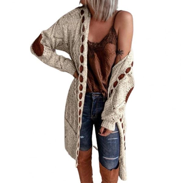 

women's knits & tees ele-choices women -4xl autumn&winter coat cardigan hooded patchwork knitted long sweater for daily work, White