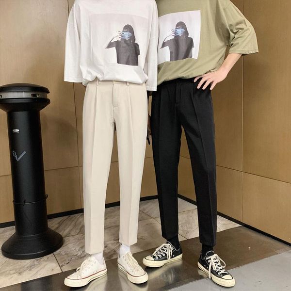 

men's suits & blazers 2021 fashion business casual pants formal straight slim fit trousers silk social black/beige color suit s-2xl, White;black