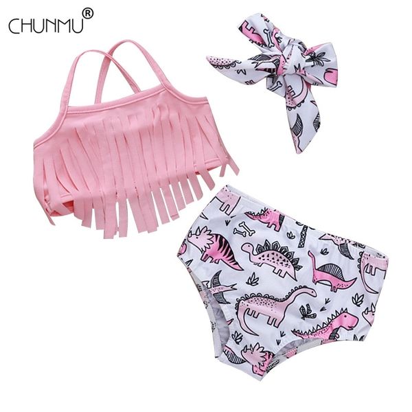 3 stücke Nette Quaste Cartoon Baby Kleidung Set Sommer Kinder Mädchen Bikini Set Bademode Badeanzug Casual Split Badeanzug 210508