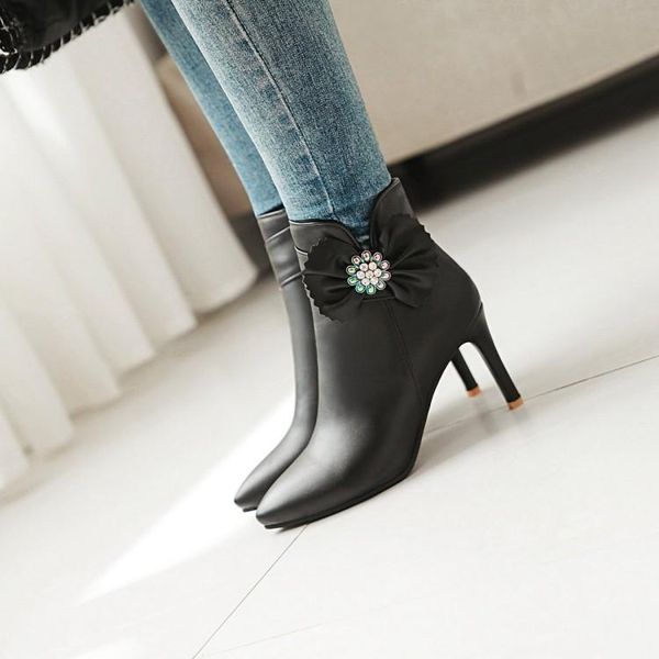 

boots oversized ma'am short pure color water drill boot barrel high heel, Black