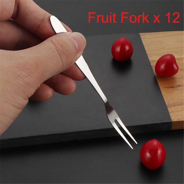 

forks portable stainless steel fruit fork cake tableware small 12pcs #148