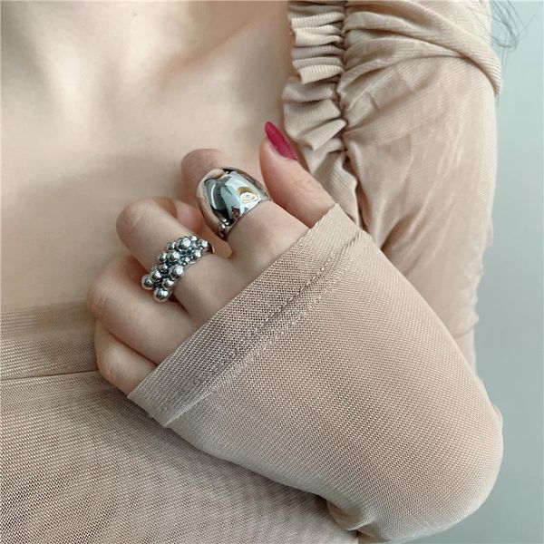 

wedding rings aomu 2021 trendy geometric oval round bead ball silver color metal ring for women girls party jewelry accessories gifts, Slivery;golden