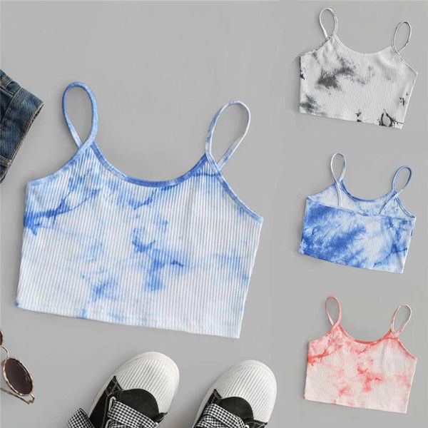 

women's tanks & camis women tie-dye print tank ladies fashion vest summer sleeveless short, White