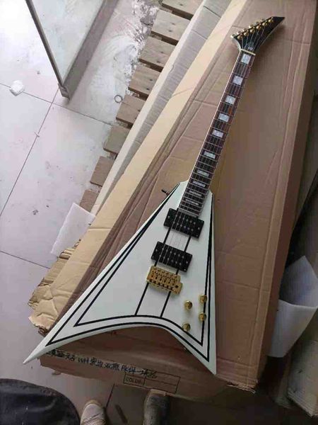 

custom grand v shape 6 strings basswood body electric guitar in white