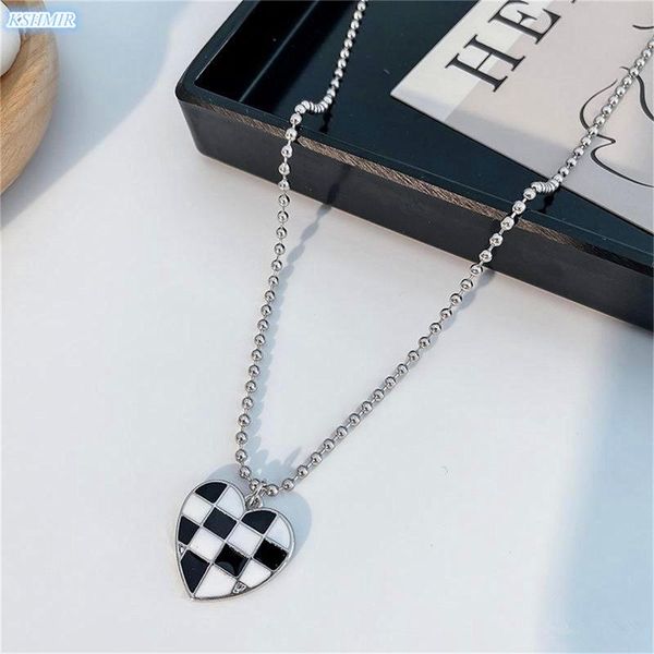 

pendant necklaces kshmir korean ins style fashion love black and white case necklace simple personality exquisite female collar, Silver