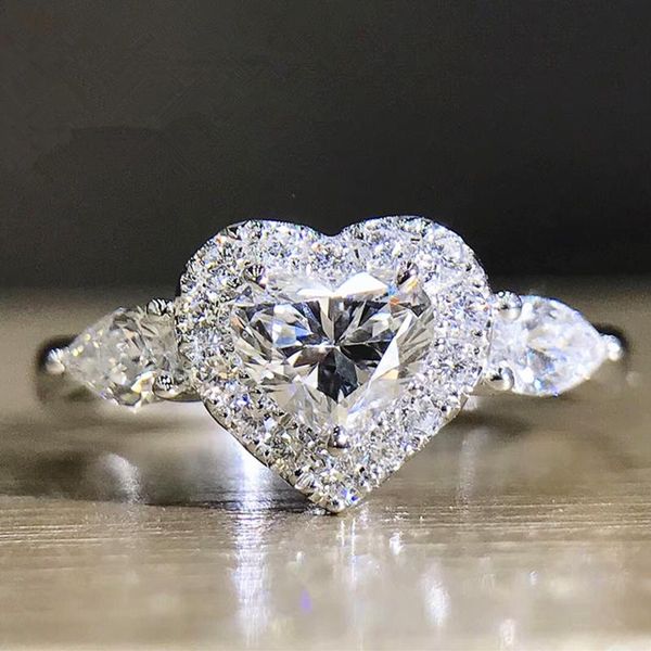 

wedding rings caoshi exquisite elegant women heart ring dazzling crystal zirconia aesthetic engagement accessories gift bridal jewelry, Slivery;golden