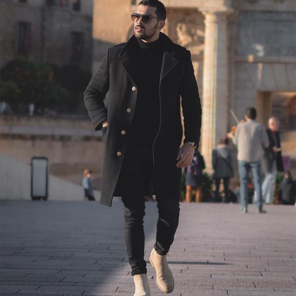 

men's wool & blends men fashion jackets slim fits coats business mens long winter windproof outwears black high quality