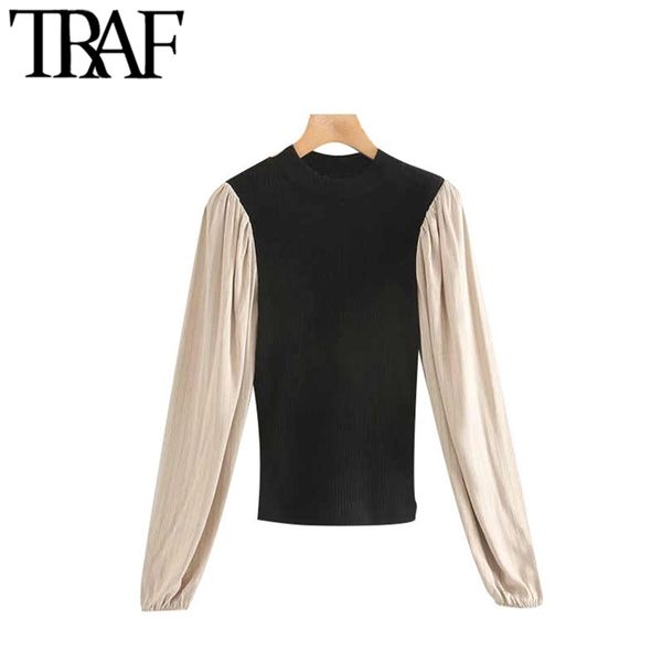 

women vintage stylish patchwork basic sweatshirt fashion o neck long sleeve elastic cuffs female pullovers chic 210507, Black;brown