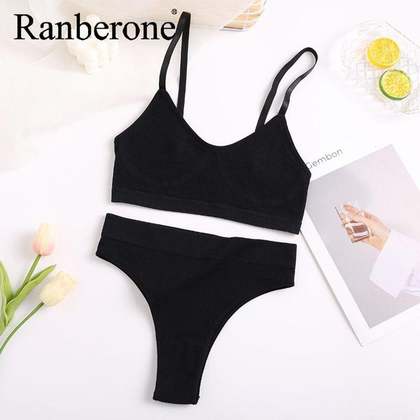 

women's swimwear ranberone seamless high cut bikini push up swimsuit female women summer solid set brazilian swim lady, White;black