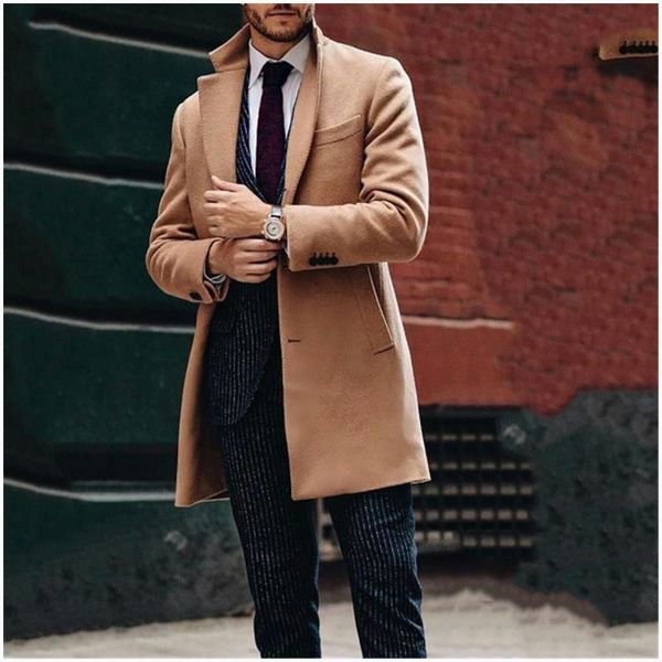 

men's wool & blends jacket solid england style outwear streetwear clothing casual coat male turn-down collar woolen cay9, Black