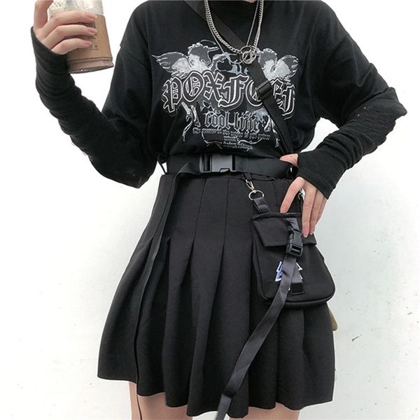 Gótico punk harajuku mulheres saias casuais fresco estilo formal chique vermelho xadrez plissado preto feminino moda shorts bolso 210629