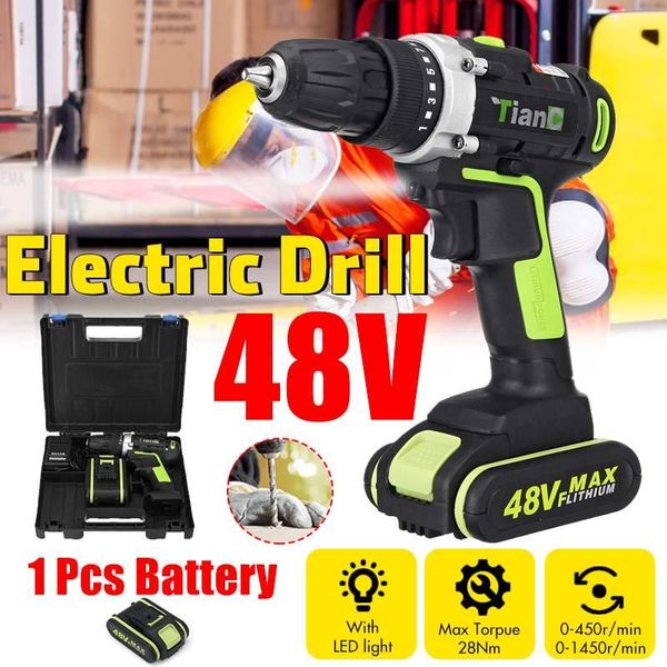 

professiona electric drills 48v cordless drill screwdriver hammer dual speed power tools with 2 pcs rechargeable batteries