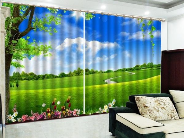 

curtain & drapes 3d beautiful expansive green grass landscape curtains decorated interior blackout