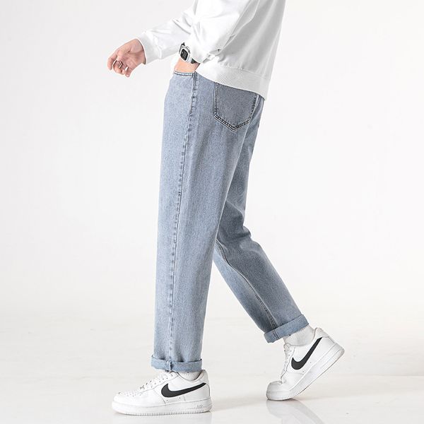 

men's jeans spring and summer straight tube loose korean fashion brand versatile pants casual, Blue