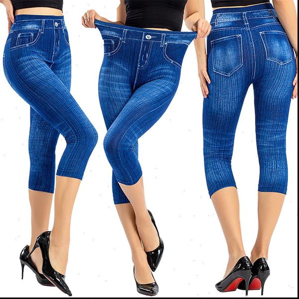 

women denim womens legging print leggings fashion slim faux jeans woman stretch printed short leggins pants summer breeches, Black