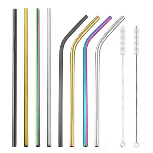 

5/6/10/11Pcs 18/10 Stainless Steel Straw Set Reusable Drinking Metal Colorful Tea Straws With Cleaner Brush Bag
