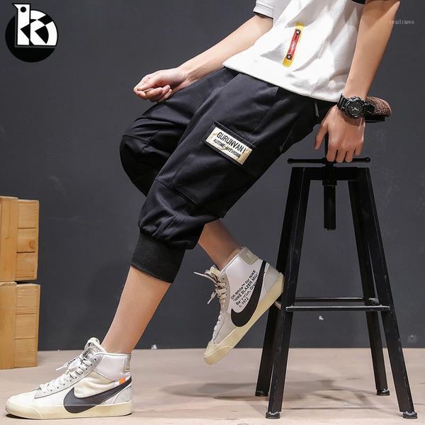 

men's pants 2021 men casual cargo autumn male jogger trousers solid fitness multi-pocket sportswear cropped sweatpants, Black