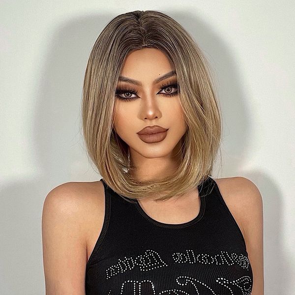 

costume accessories easihair light brown ombre synthetic hair wigs for women natural hair short bob wigs female daily wig heat resistant cos, Silver