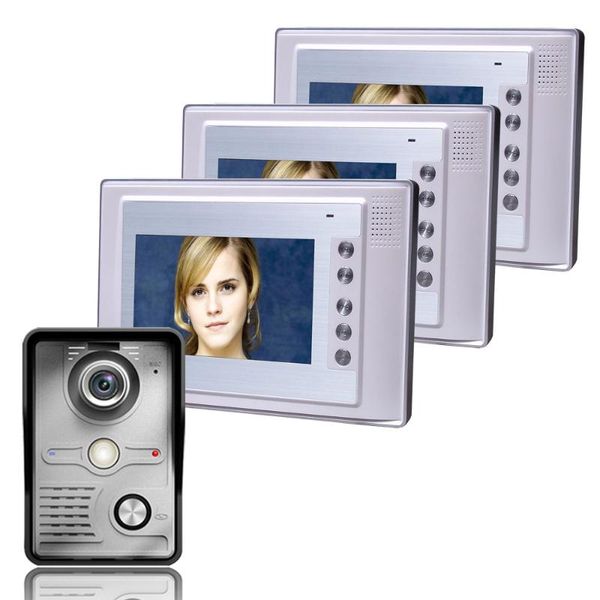 

inch video door phone doorbell intercom kit 1-camera 3-monitor night vision phones