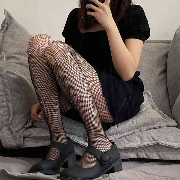 

women pantyhose mesh fishnet thigh high stockings with glitter rhinestone summer breathable long, Black