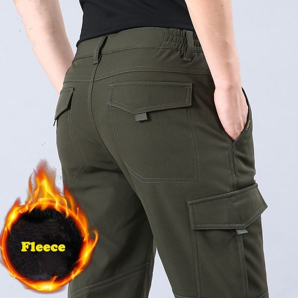 

men's pants thick winter cargo men's multi-pocket woollen pants dwaterproof-proof water jogeer sweatpants plus size m-4xl, Black