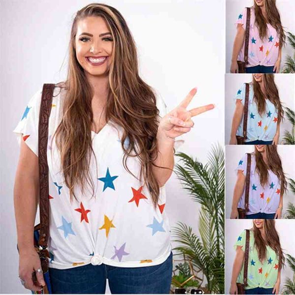 

women's t-shirt large star v-neck print loose otgp, White