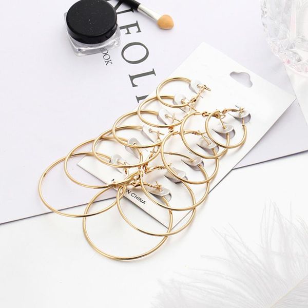

circle gold ear clip hoop stud earrings big silver vintage 6pairs/set, Golden;silver