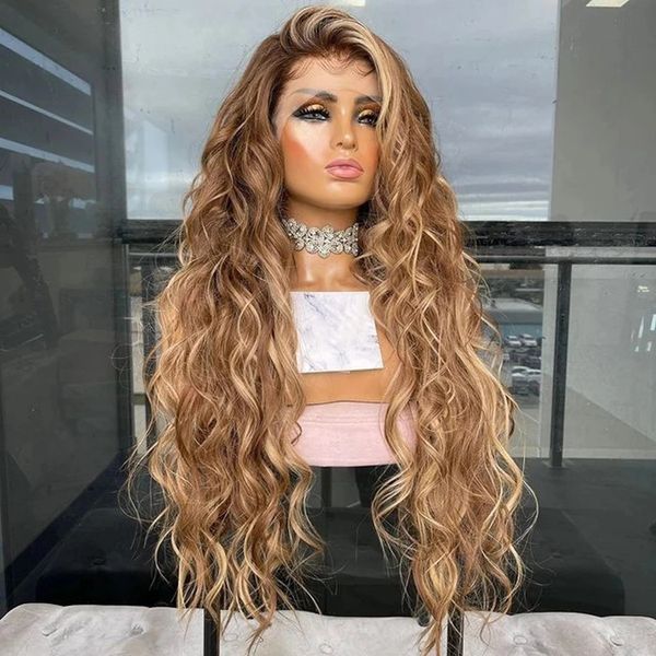Destaques Wig Golden Blonde HD Transprerente salto Curly 360 Lace Frontal Human Human Water Water Water Remy Chapes Front 200 Denisty
