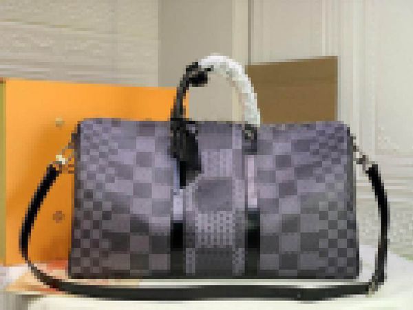 

keepall bandouliÃ¨re 50 black and grey n50016 genuine leather travel bag size: 50-29-22cm