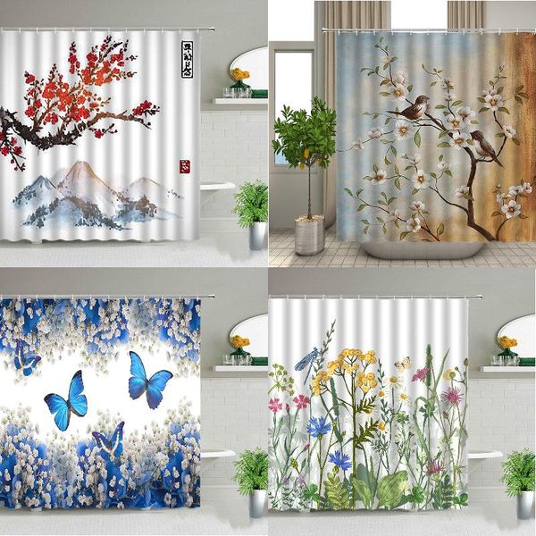 

shower curtains flowers and butterflies pattern curtain bathroom