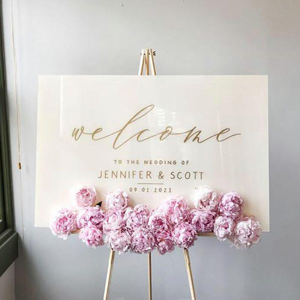 

party decoration plexiglass wedding welcome sign custom acrylic entrance romantic golden designed house decor