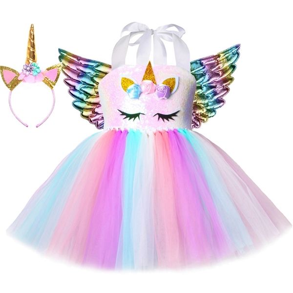 

sequin children's unicorn set girl's mesh princess party dress, Red;yellow