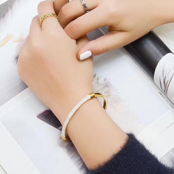 

bangle est design full crystal bangle&bracelet jewelry stainless steel gold plated, Black