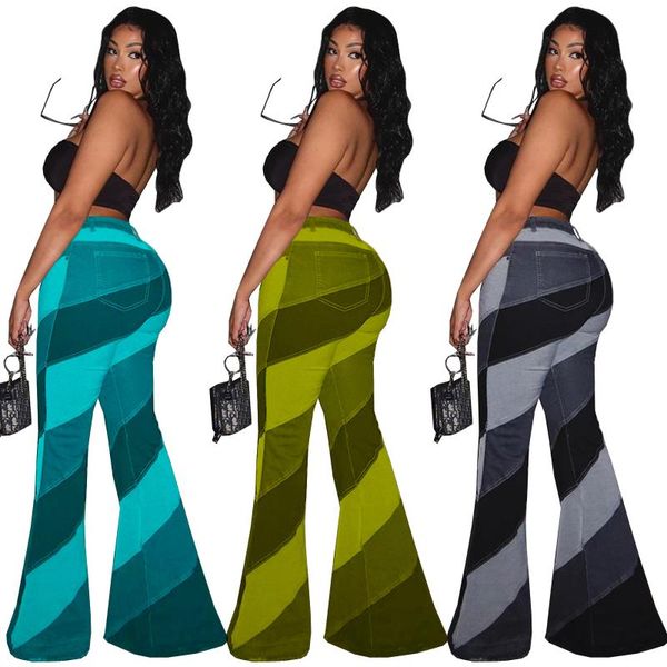 

women's pants & capris zaggin 2021 autumn women printing plaid contrast color bell-bottom lady mi-waist skinny flare leg long, Black;white