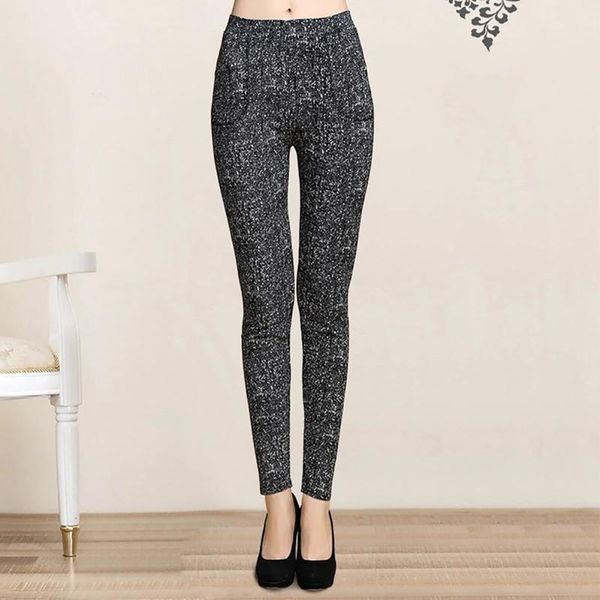 

autumn winter slim women print pants ankle length fashion high waist elastic pencil women's & capris, Black;white