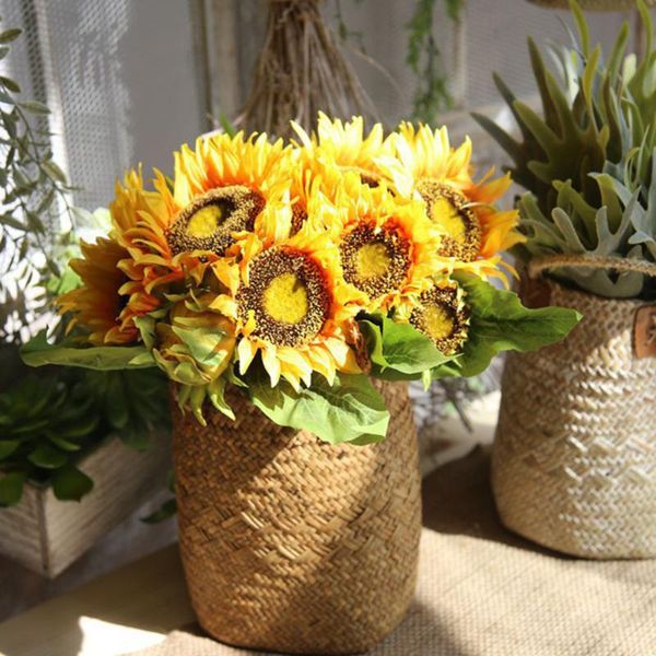 

storage baskets multifunction seagrass braided basket flower pot deskbox woven laundry basket(yellow small)