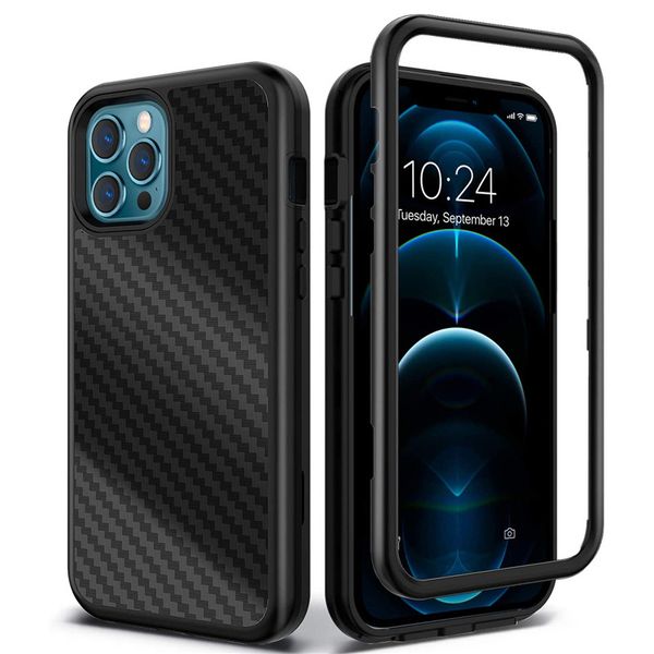 Capas de fibra de carbono para iPhone 13 13PRO MAX 12 11 XR Três camada pesada proteção à prova de choque