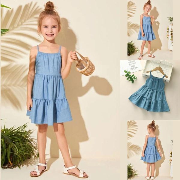 

summer casual children dresses 2021infant lovely baby girls sleeveless solid color suspender princess dress for girl's, Red;yellow