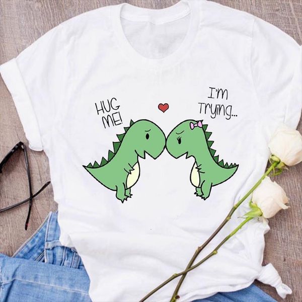 

graphic cartoon dinosaur fashion womens t shirts love cute print clothing clothes tees female shirt, White