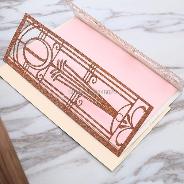 

greeting cards customized glitter rose gold lasercut gate laser cut wedding invitation, personalized printed folded