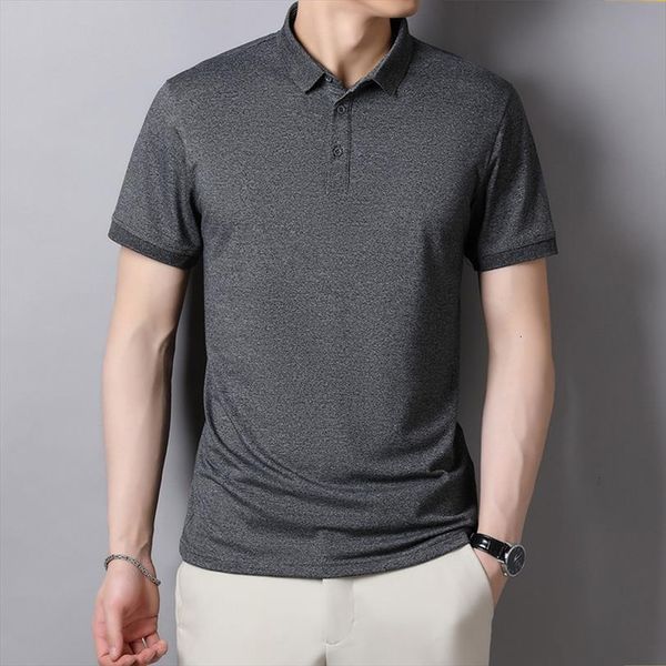

summer cotton shirt long sleeve mens polo ice silk business leisure middle age solid body dad spring dress, White;black