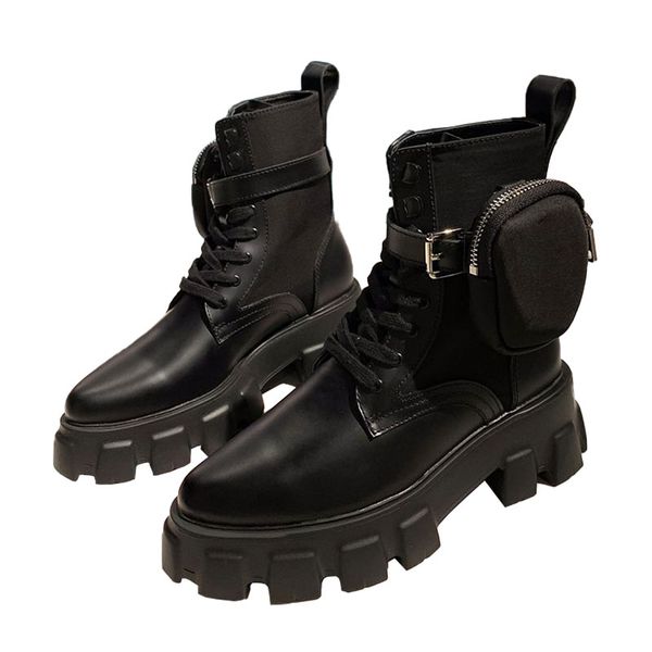 

latest martin boot women real leather combat boots ankle booted ladies platform pointed with removable pouch girls outdoor booties shoes, Black