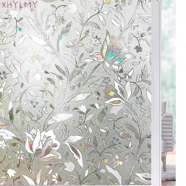 

window stickers 3d tulip flower privacy film static cling rainbow effect glass self adhesive uv blocking for bathroom 60x100cm