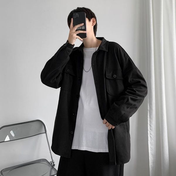 

men's casual shirts winter thick woolen shirt for men, fashion retro jacket, street all-match loose long-sleeved jjacket, White;black