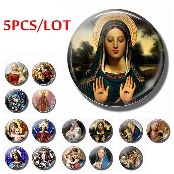 

2021 new charms 5pcs/lot virgin mary picture 25mm glass cabochon jewelry accessories holy blessed and jesus christian marking aogt, Bronze;silver