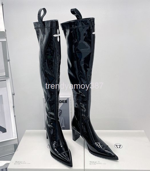 

boots half bucket boots female small spice girl fried street high heel patent leather ins thick versatile, Black