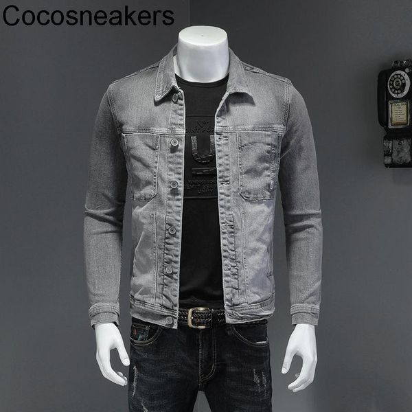 

men's jackets autumn grey high elastic denim jacket physical stores, Black;brown