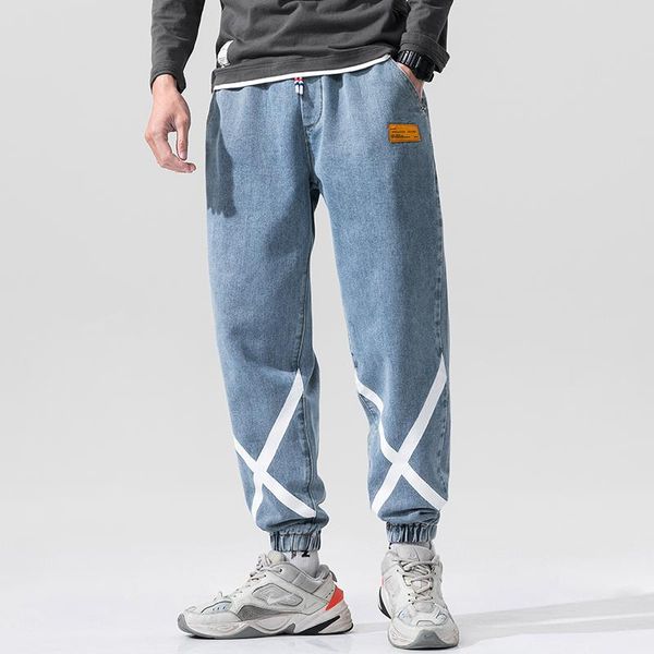 

4xl men's slim fit straight ripped distressed pleated knee patch denim pants stretch jeans fashion, Blue