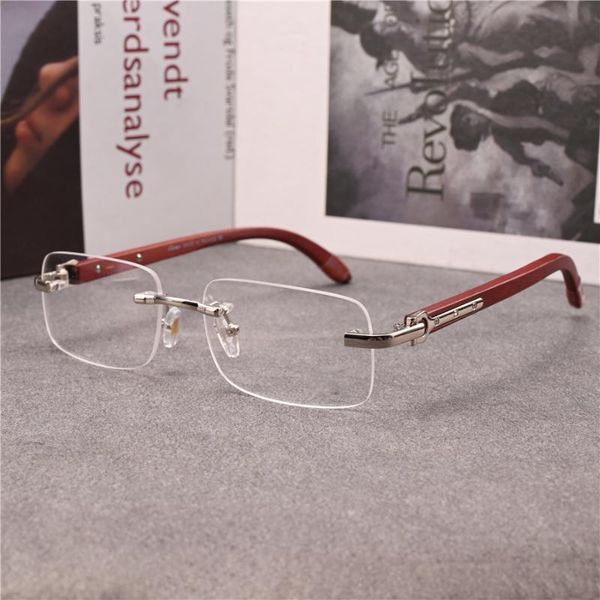 

fashion sunglasses frames vazrobe rimless glasses male wooden temple eyeglasses men women frameless spectacles for prescription myopia optic, Black